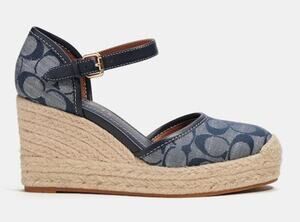 Coach Raine Signature Denim Espadrille Wedge Sandals Blue 37 / US 6.5